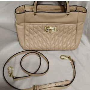 Leather Karl Lagerfeld Paris tan quilted front pocket crossbody bag